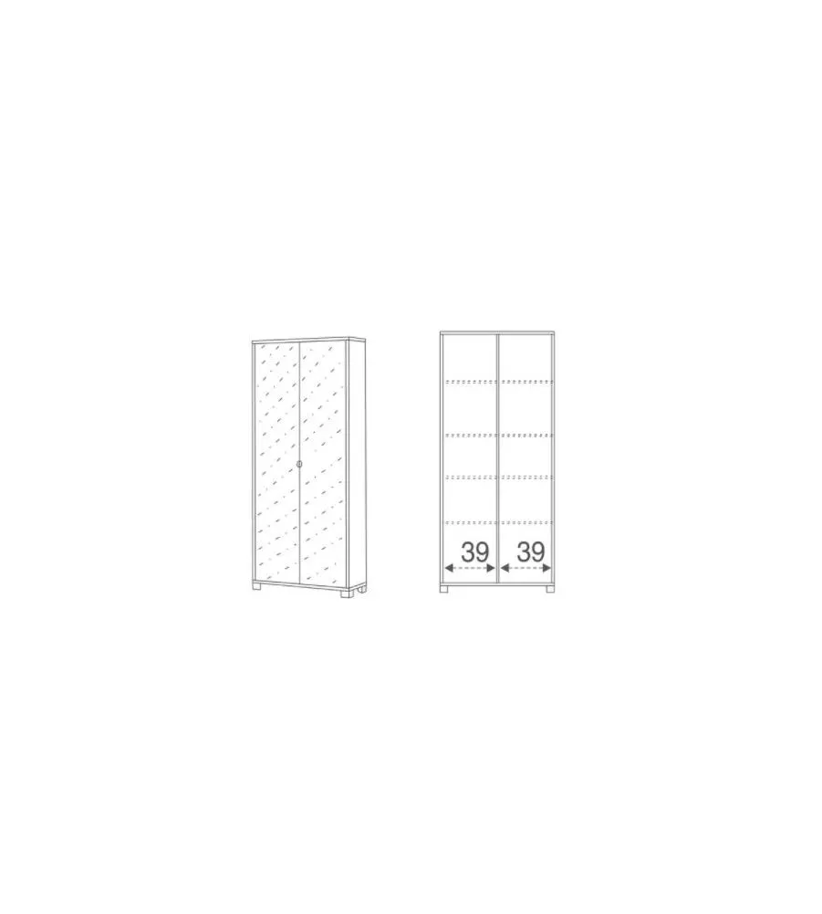 ARMADIO OLMO CON 2 ANTE A SPECCHIO, 83X190X29 CM